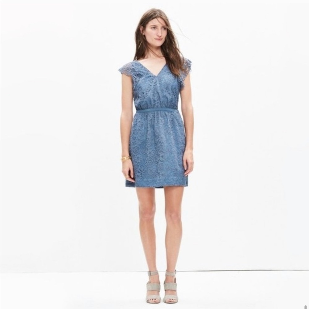 Madewell NWT Flutter Sleeve Lace Dress Dusty Blue